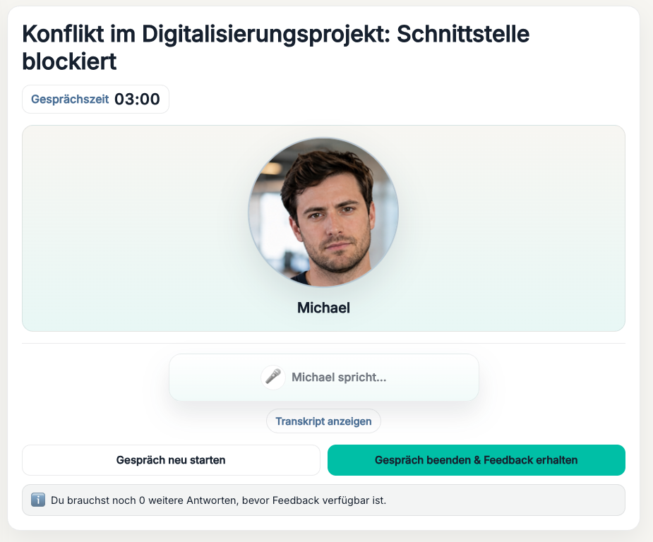 Conelio Gesprächsoberfläche mit Sprachinteraktion